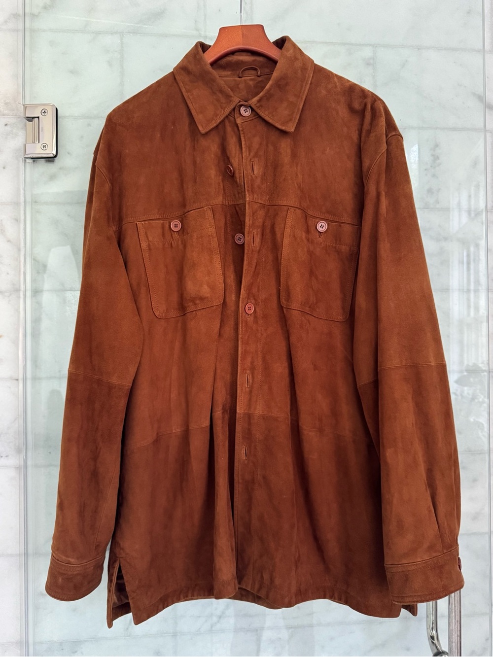 Baracuta Genuine Suede Overshirt Jacket XL Cognac Brown Luxury Italian Style